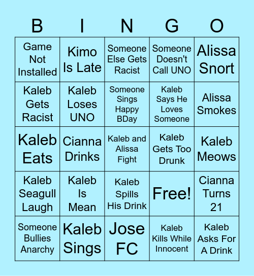 Cianna Birthday Party Bingo Card
