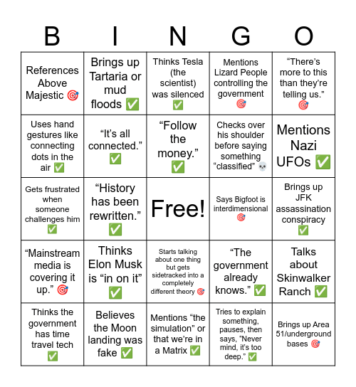 🛸👁️ Roberto's Conspiracy Theory Bingo 👽🔥 Bingo Card
