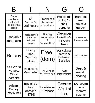 Founding Gardeners BINGO Card