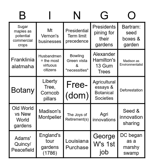 Founding Gardeners BINGO Card