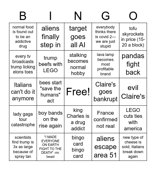 crazy 2025 bingo ideas Bingo Card