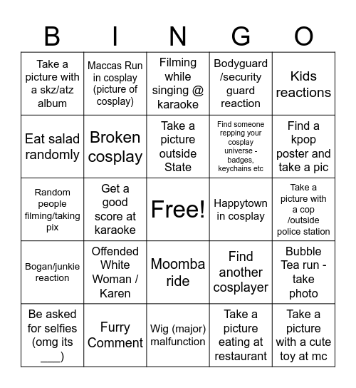 COSPLAY BINGO~ Bingo Card