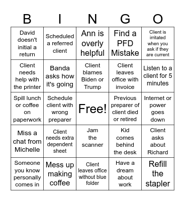 CHD TAX SEASON BINGO Card