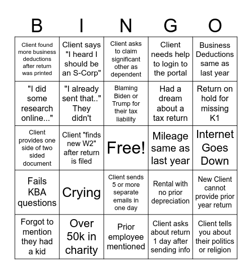 CHD TAX SEASON BINGO Card