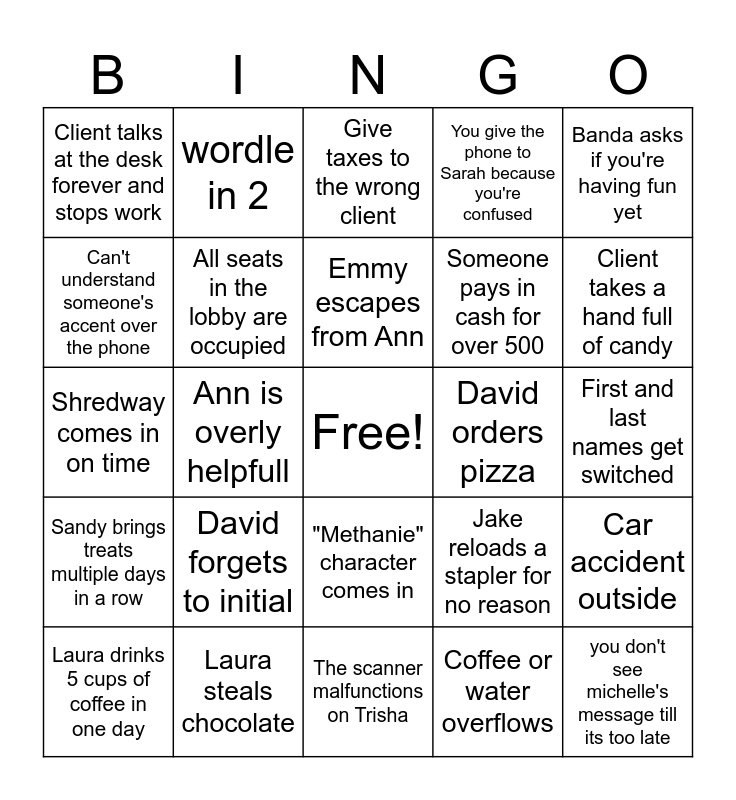 CHD Front desk Bingo Card