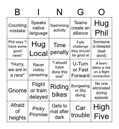 Amazing Race 37 BINGO! Bingo Card