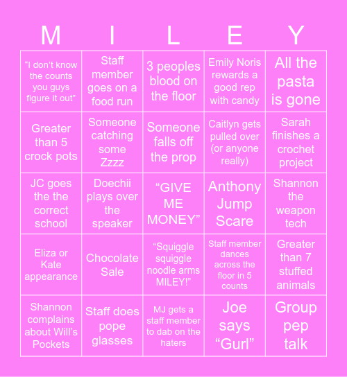 MLI LAST 9-9 REHEARSAL Bingo Card