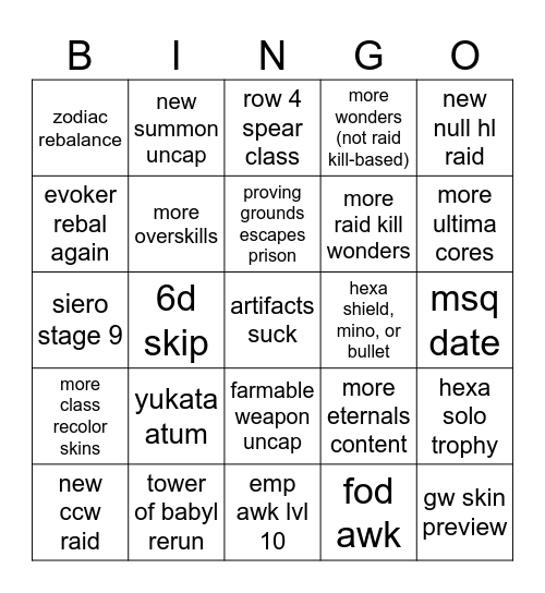 reverie's delusion zone Bingo Card