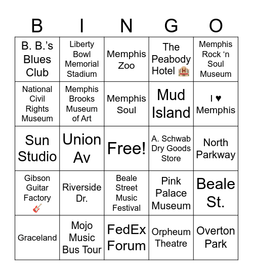 Memphis Bingo Card