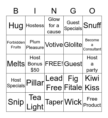 Partylite Bingo Card