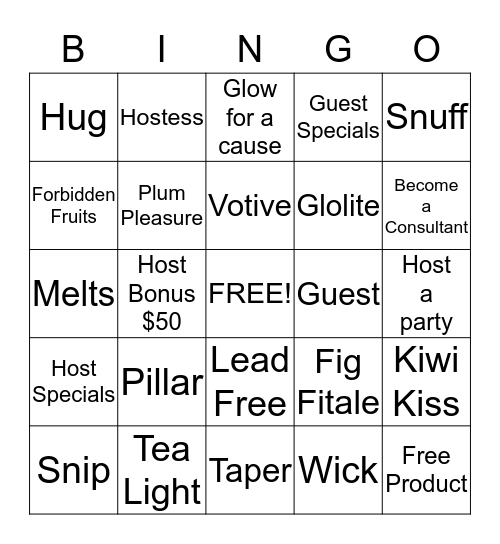 Partylite Bingo Card