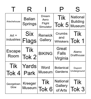 DMV bucket list Bingo Card