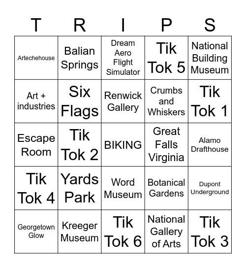 DMV bucket list Bingo Card