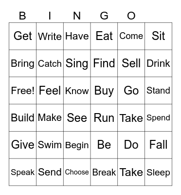 Irregular Verbs Bingo Card