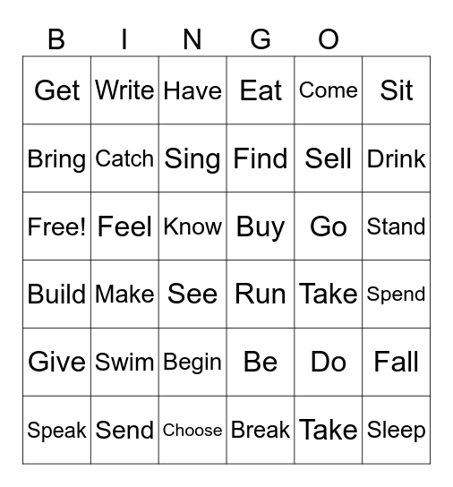 Irregular Verbs Bingo Card