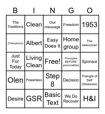 No Matter What Bingo Card