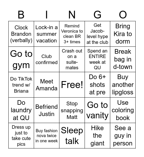 2nd Semester Bingo Card