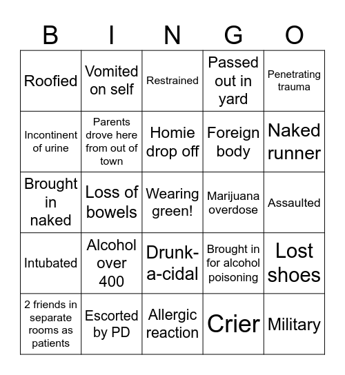 Fake Patty's Bingo Card