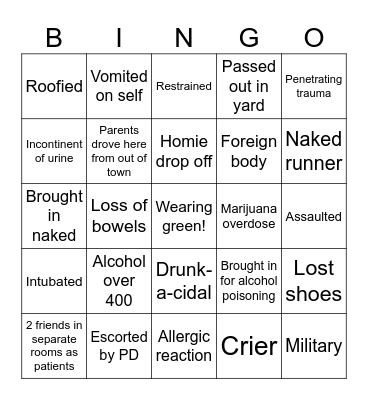 Fake Patty's Bingo Card