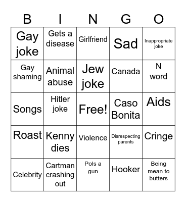 South Park bingo Card
