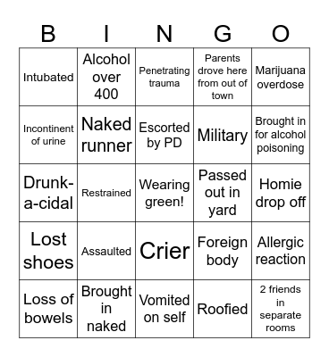 Fake Patty's Bingo Card