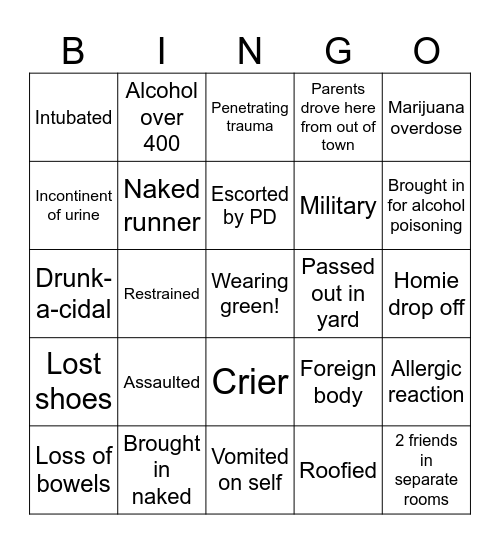 Fake Patty's Bingo Card