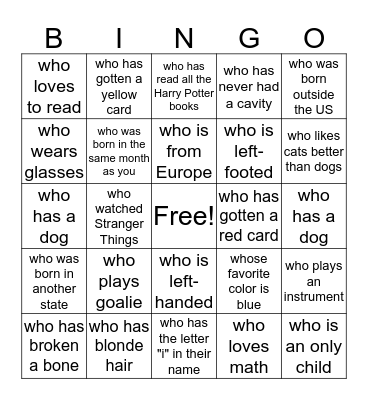 Find someone... Bingo Card