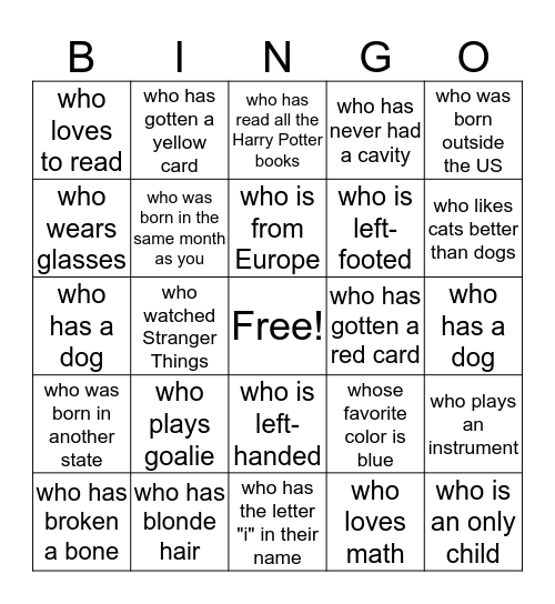 Find someone... Bingo Card