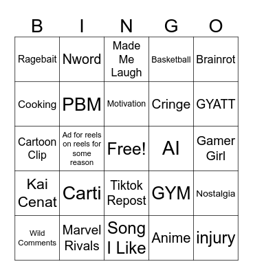 IG Reels Bingo Card