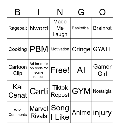 IG Reels Bingo Card