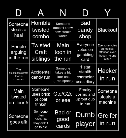 Ultimate dandys world bingo Card