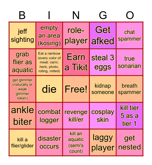 Creatures of Sonaria BINGO Card
