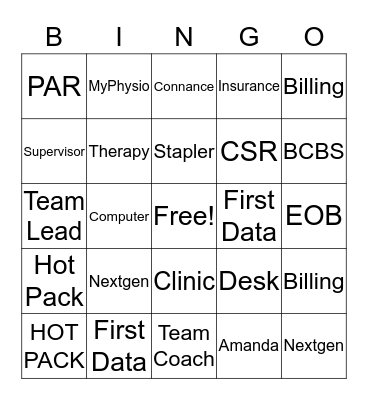 Physiotherapy Bingo Card