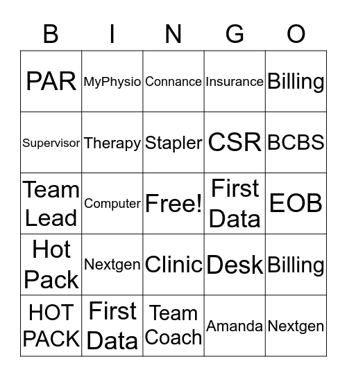 Physiotherapy Bingo Card