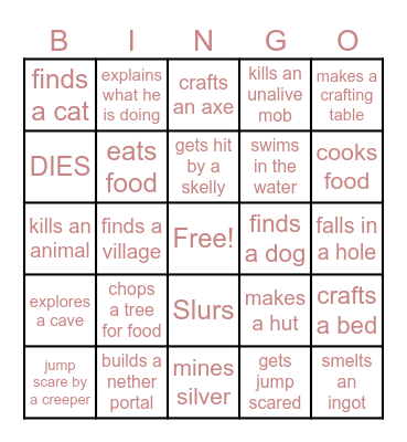 mc bingo Card