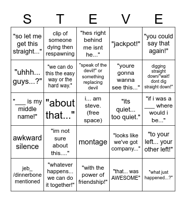 Glixchy's Minecraft Movie Bingo Card