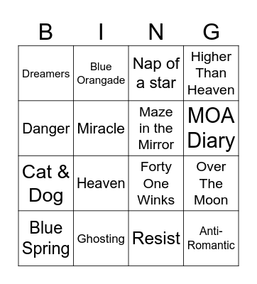 TXT Concert Setlist Bingo Card