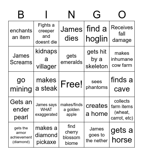 James Bingo Card
