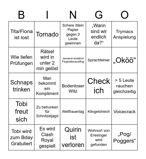 Schnitzeljagd Bingo Card