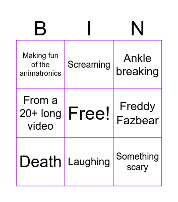 AiminOC Shorts Bingo Card