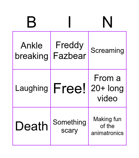AiminOC Shorts Bingo Card