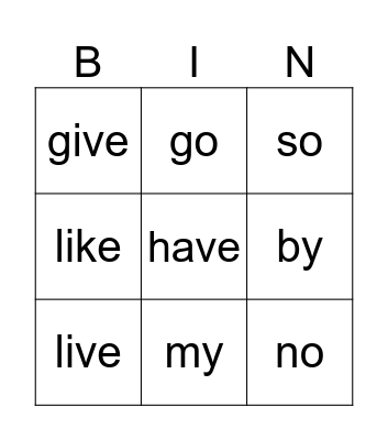 Untitled Bingo Card