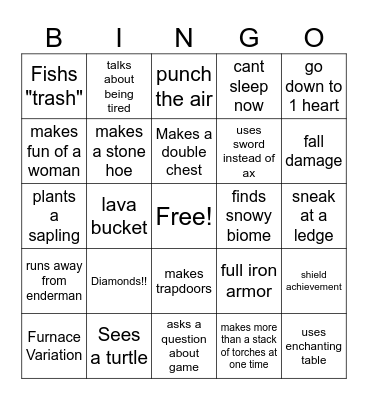 Minecraft Bingo Card