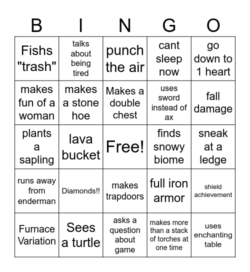 Minecraft Bingo Card