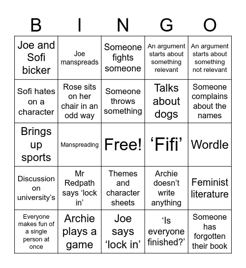 Redpath Bingo Card