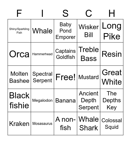 FISCH BINGOOOOOOOOOOOOOOOOOOO Bingo Card