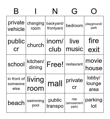 random places Bingo Card