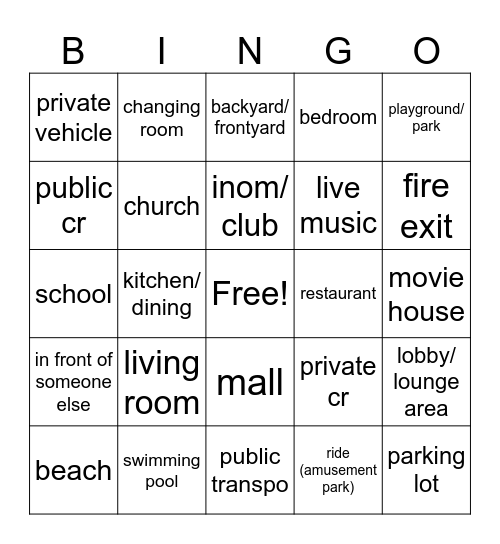 random places Bingo Card
