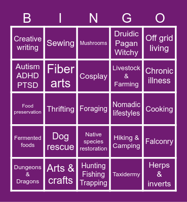 Eleanor's Pen Pal Bingo Card