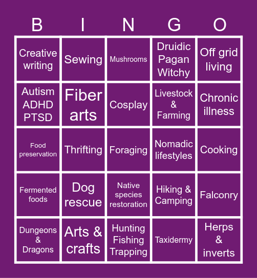 Eleanor's Pen Pal Bingo Card